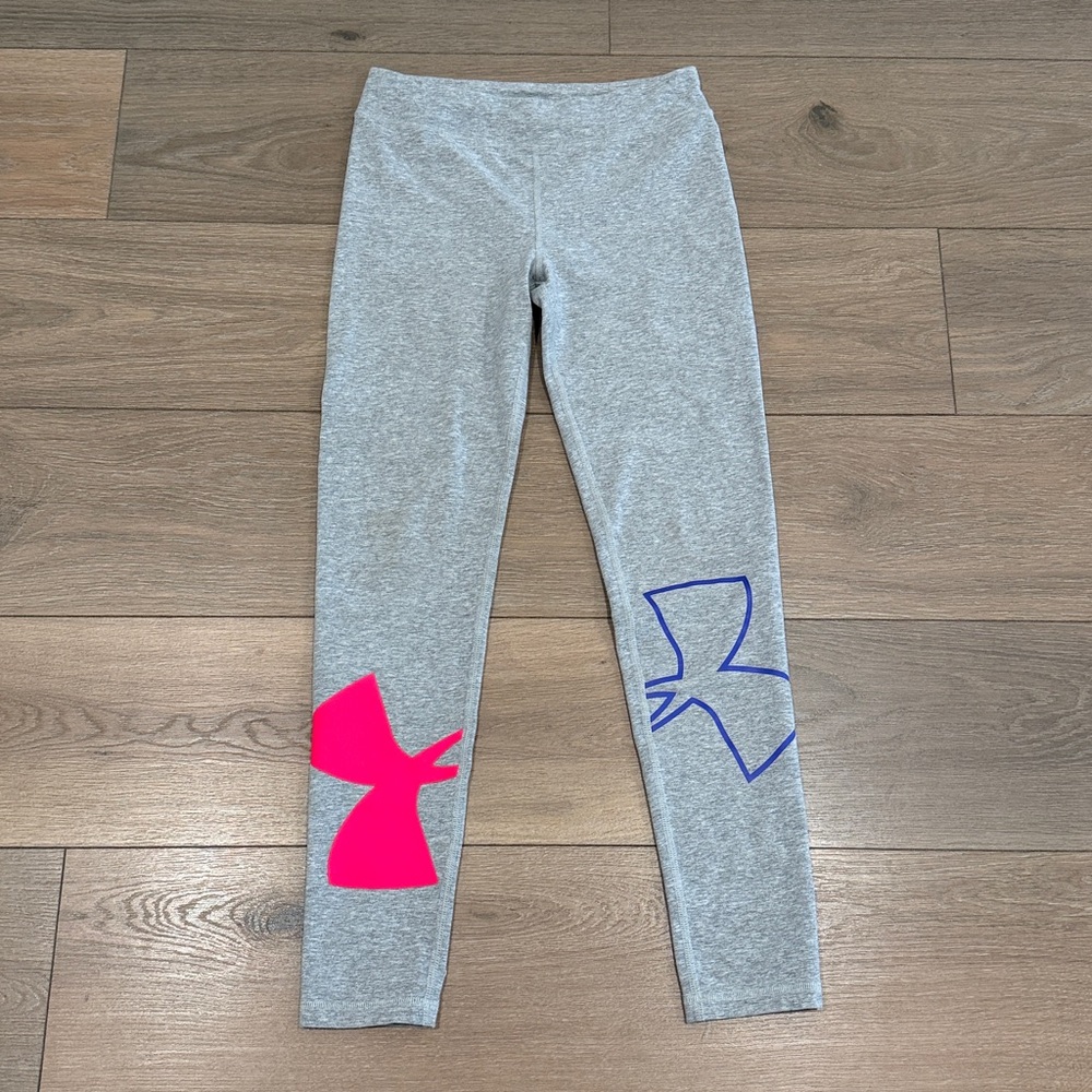 UNDER ARMOUR Heather Gray Girls Finale‎ Knit Active Workout Leggings Size Medium